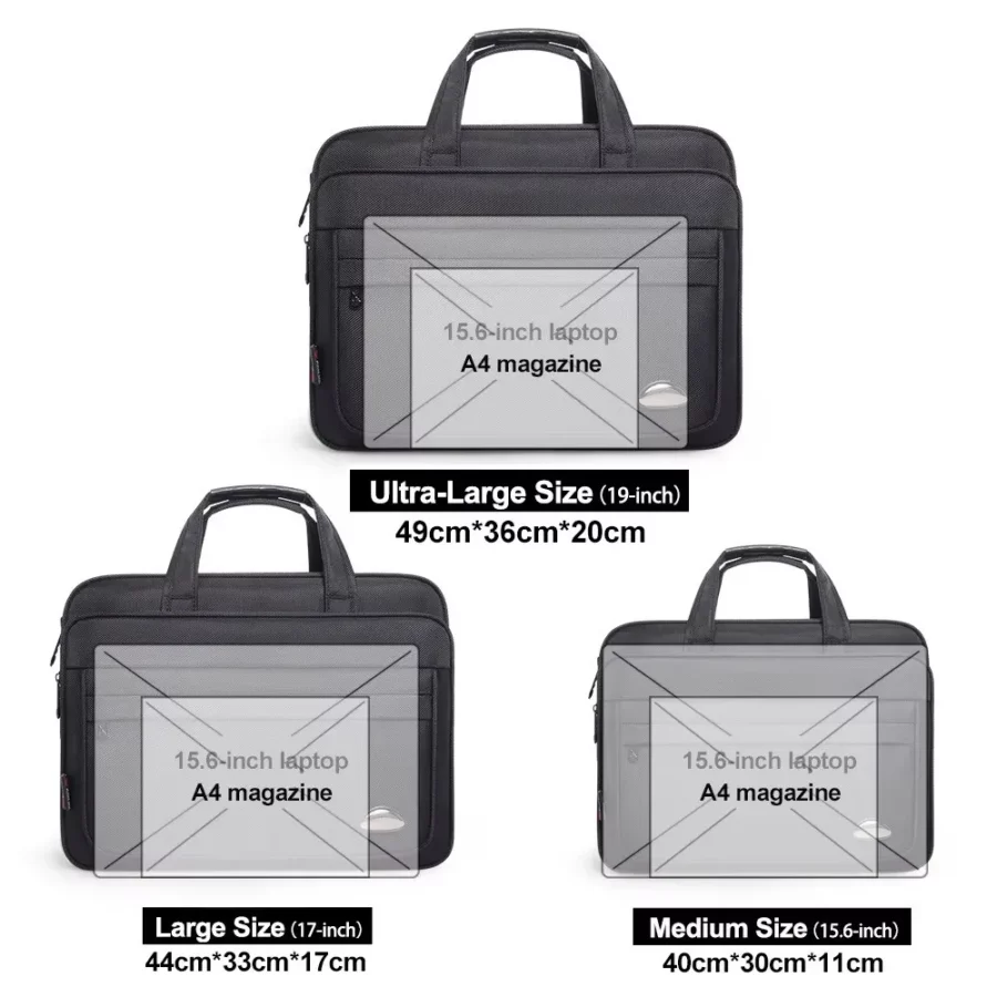 Svart laptopväska i tre storlekar. Perfekt passform för 15,6–19 tum datorer. Smart och funktionell design.
