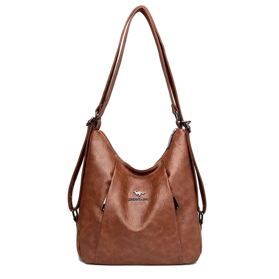 Klassisk brun handväska i PU-läder med stor kapacitet. Elegant och mångsidig design, perfekt för både shopping och jobb.