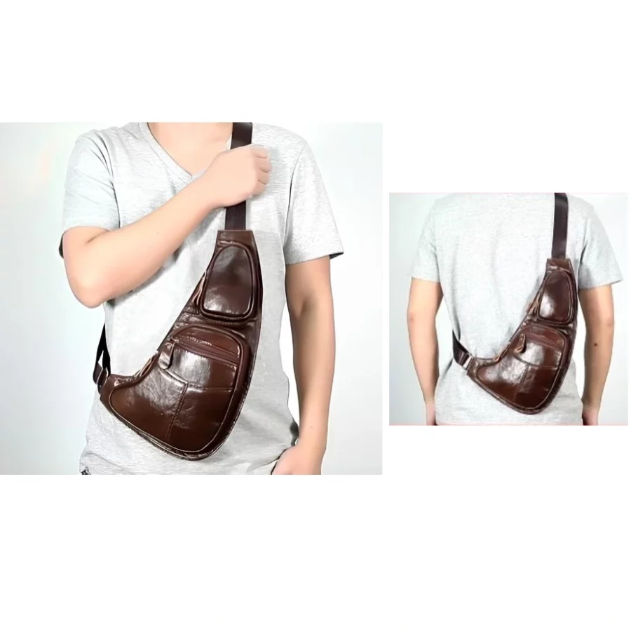 Brun axelremsväska herr i elegant design med flera fickor. Passar perfekt till jeans eller jacka. Tåligt material och bekväm rem.